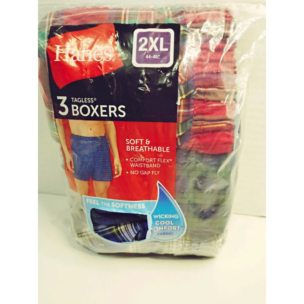 Hanes Tagless Breathable Moisture Wicking Boxer Shorts 3-boxers Plaid 2XL